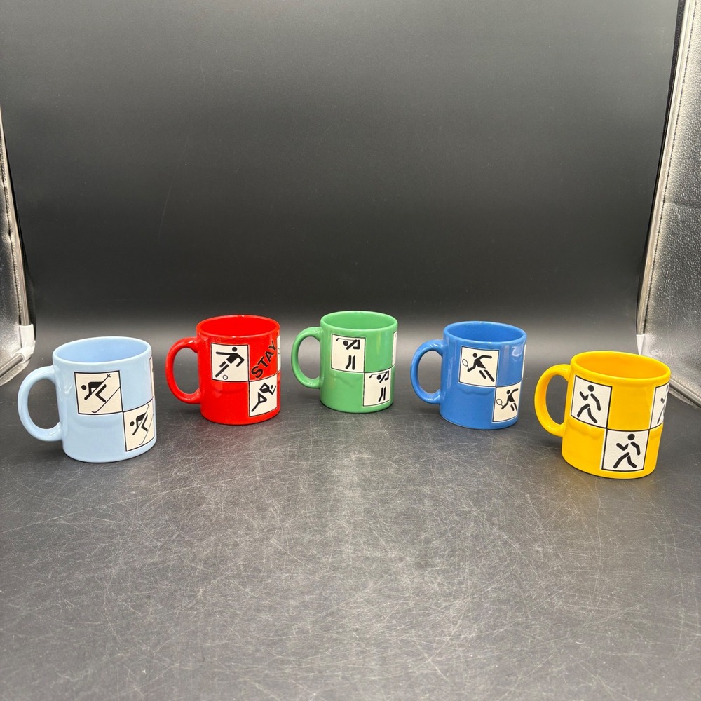 Vintage Waechtersbach W Germany Stay In Shape Sport Mugs Set of 5 Multi Color